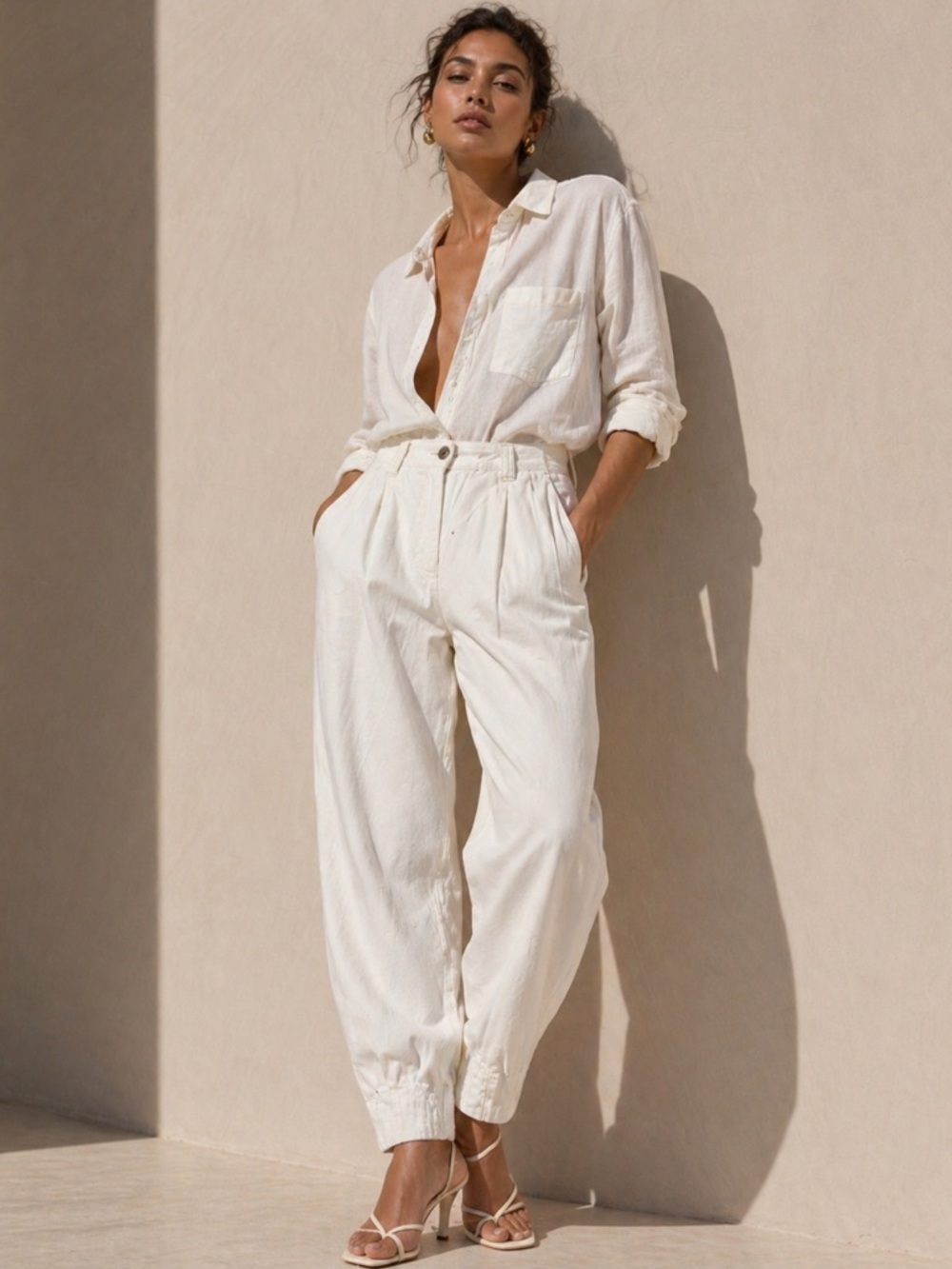 Free People White High-Waist Tapered Pants Size 2